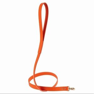 MOSHIQA Orange Leather Dog Leash Lead Pet Designer Luxury Gold Logo Pretty